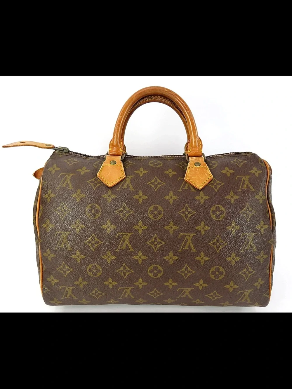 Louis Vuitton Brown Monogram Canvas Satchel with Tan Leather Trim
